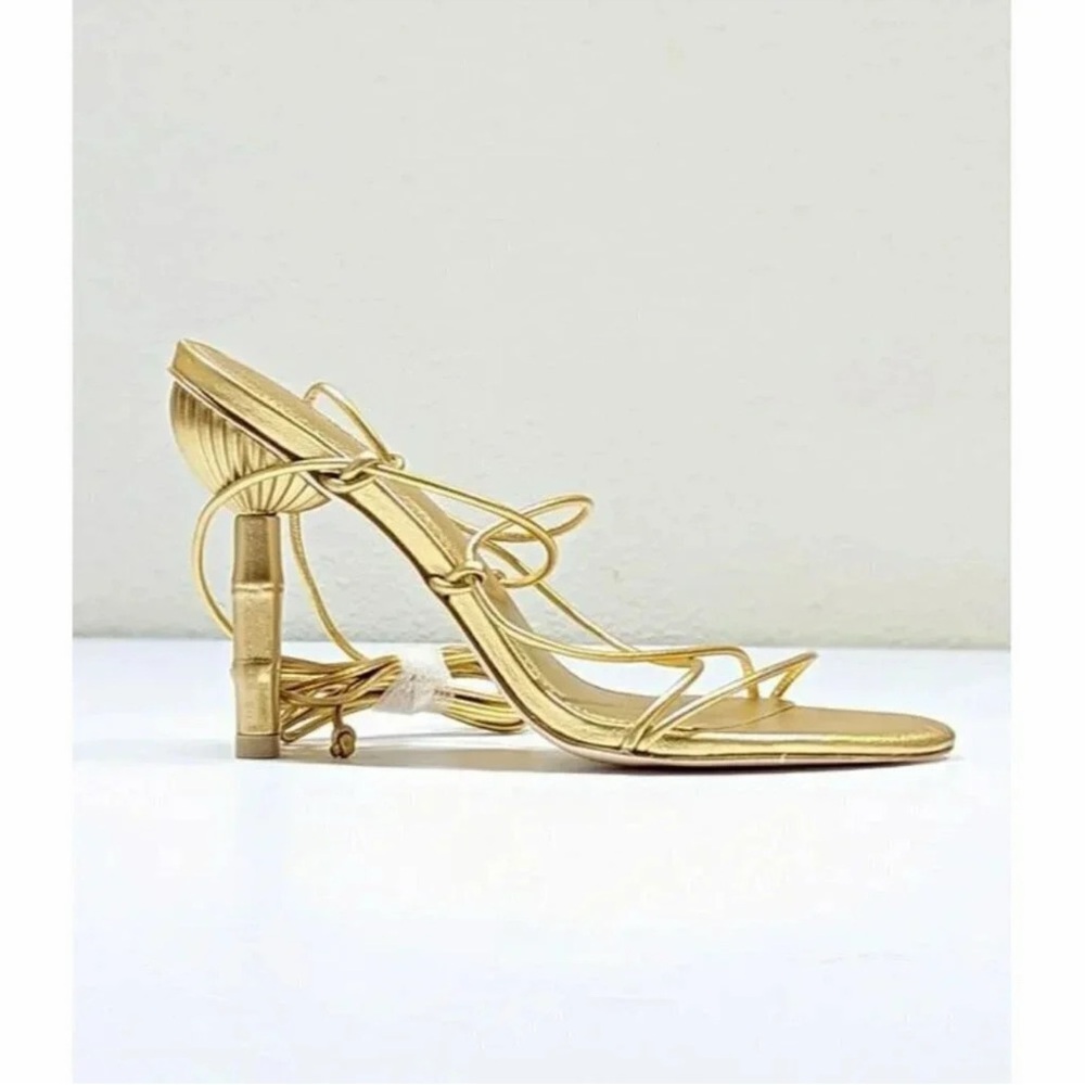 cult gaia Gold Strappy Spiral Ankle-Tie High Heel Sandal - Picture 2 of 9